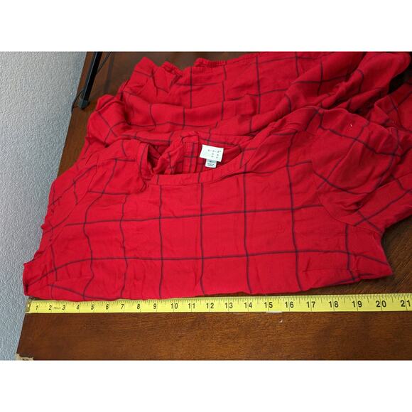 A New Day Windowpane Dress XL Red Belt Tie Stretchy Waist Classic Pockets Plaid - Picture 6 of 11